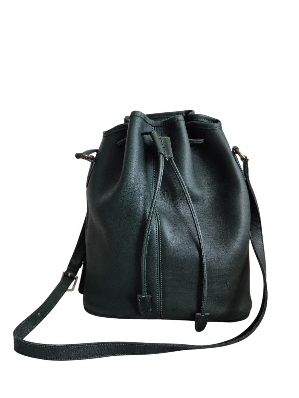 Vintage Coach Dark Green Leather USA Bucket Bag